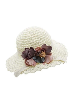 Bienvenu Girl Kids Summer Wide Brim Floppy Beach Sun Visor Hat with Flowers