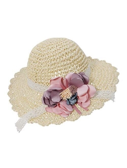 Bienvenu Girl Kids Summer Wide Brim Floppy Beach Sun Visor Hat with Flowers