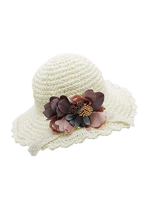 Bienvenu Girl Kids Summer Wide Brim Floppy Beach Sun Visor Hat with Flowers