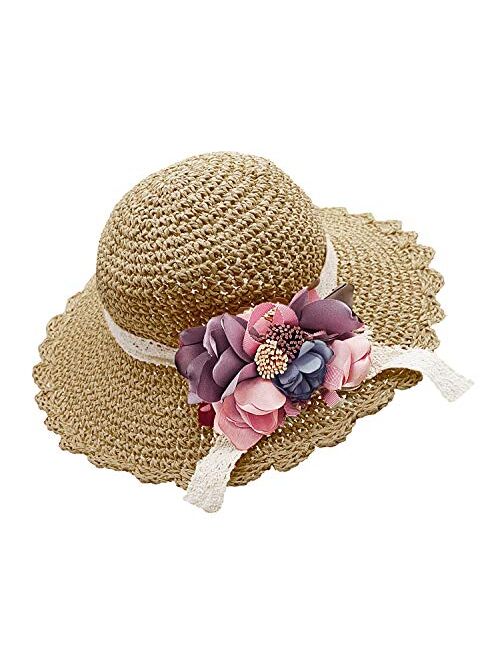 Bienvenu Girl Kids Summer Wide Brim Floppy Beach Sun Visor Hat with Flowers