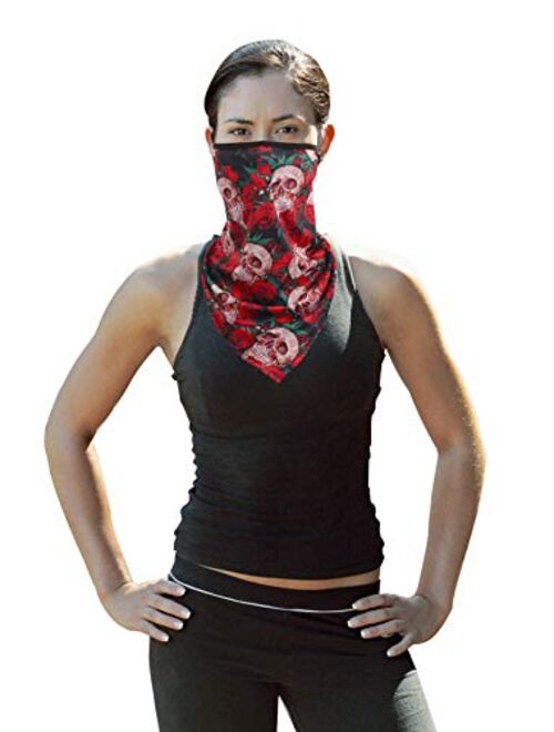 Fan Desen,4 Neck Gaiter Reusable for Women,Cloth Skull Face Masks Washable Bandana Face Mask with Ear Loops,Sun Dust Protection Cover Balaclava Scarf Shield