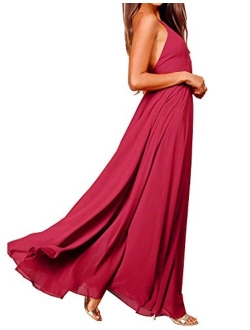 FANCYINN Women’s Chiffon Backless Maxi Dress Spaghetti Straps Bridesmaid Dress