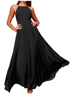 FANCYINN Women’s Chiffon Backless Maxi Dress Spaghetti Straps Bridesmaid Dress