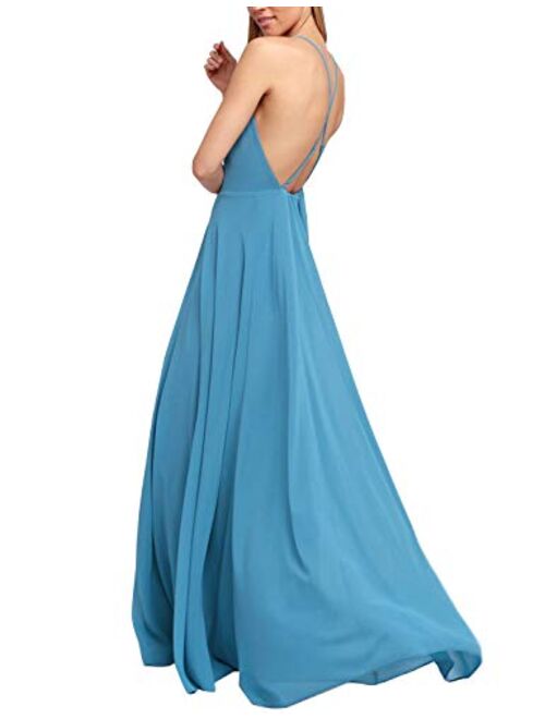 FANCYINN Women’s Chiffon Backless Maxi Dress Spaghetti Straps Bridesmaid Dress