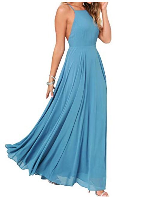 FANCYINN Women’s Chiffon Backless Maxi Dress Spaghetti Straps Bridesmaid Dress