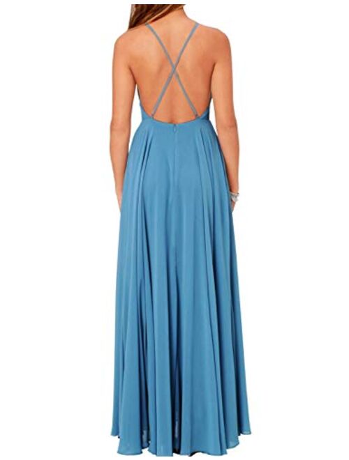 FANCYINN Women’s Chiffon Backless Maxi Dress Spaghetti Straps Bridesmaid Dress