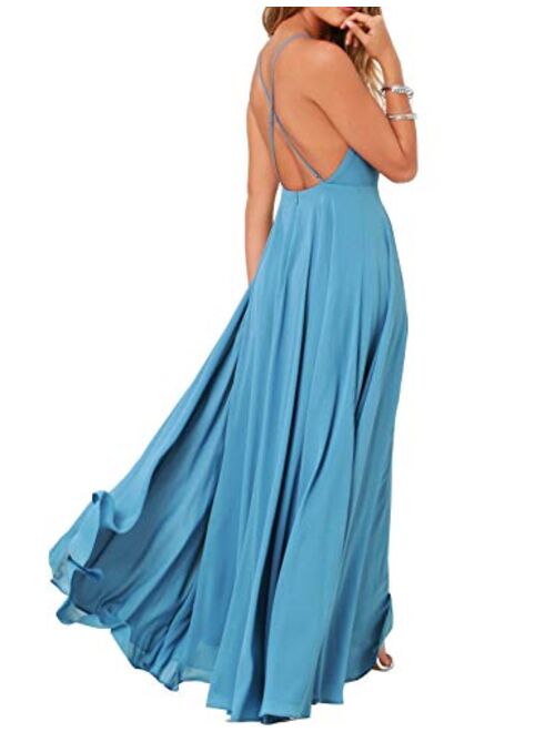 FANCYINN Women’s Chiffon Backless Maxi Dress Spaghetti Straps Bridesmaid Dress