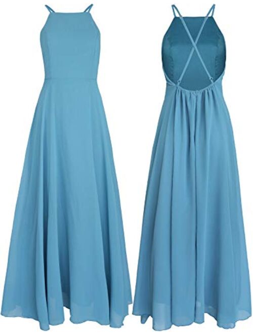 FANCYINN Women’s Chiffon Backless Maxi Dress Spaghetti Straps Bridesmaid Dress