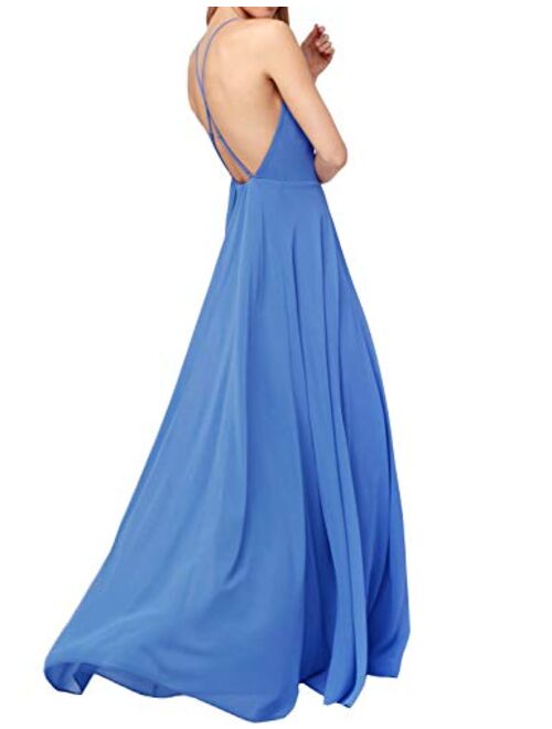 FANCYINN Women’s Chiffon Backless Maxi Dress Spaghetti Straps Bridesmaid Dress