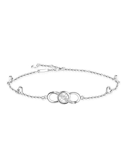 OneSight Infinity Ankle Bracelet for Women,925 Sterling Silver Charm Adjustable Anklet, White Rose Gold Colors