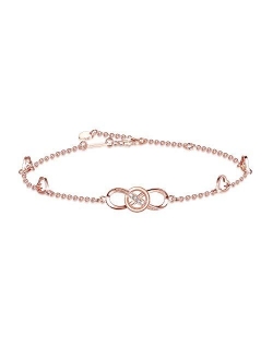 OneSight Infinity Ankle Bracelet for Women,925 Sterling Silver Charm Adjustable Anklet, White Rose Gold Colors