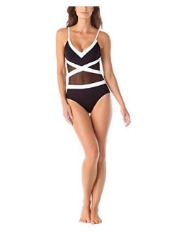 Women's Mesh Spliced Over The Shoulder Sexy One Piece Swimsuit