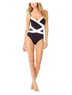 Women's Mesh Spliced Over The Shoulder Sexy One Piece Swimsuit