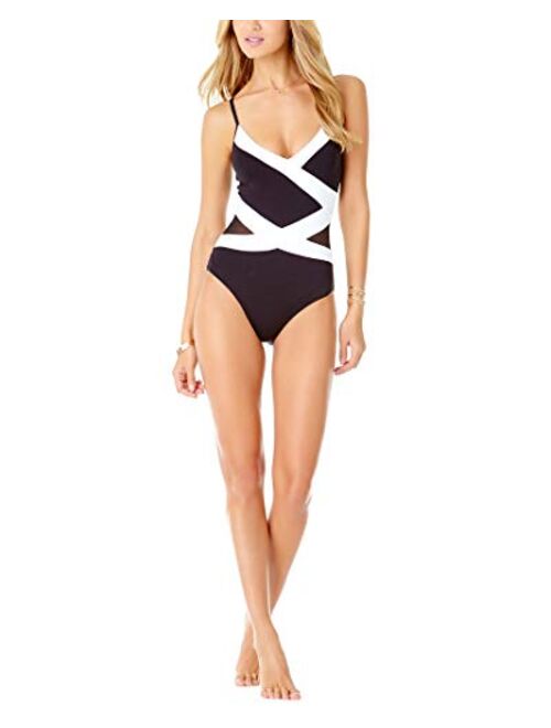 Anne Cole Women's Mesh Spliced Over The Shoulder Sexy One Piece Swimsuit