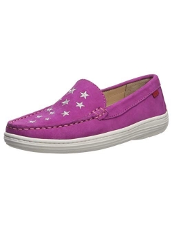 Unisex-Child Leather Driver with Gold Star Detail Loafer