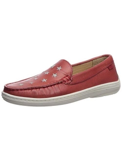 Unisex-Child Leather Driver with Gold Star Detail Loafer