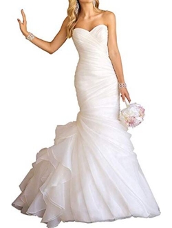 Melisa Sweetheart Organza Beach Bridal Ball Gown Mermaid Wedding Dresses for Women Plus Size