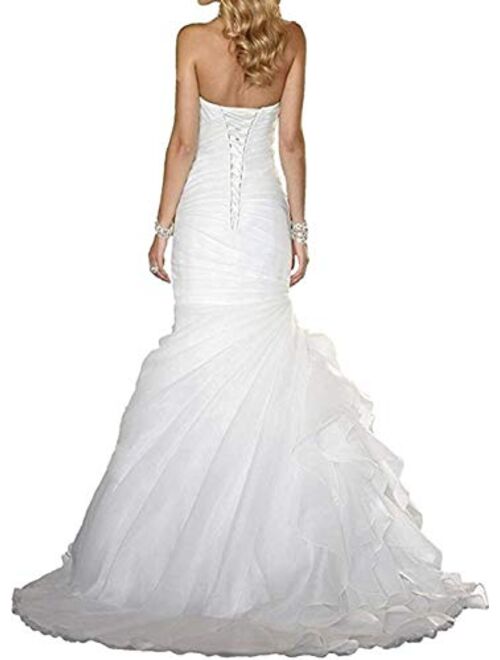 Melisa Sweetheart Organza Beach Bridal Ball Gown Mermaid Wedding Dresses for Women Plus Size