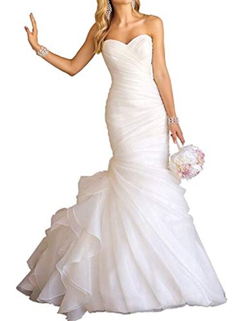 Melisa Sweetheart Organza Beach Bridal Ball Gown Mermaid Wedding Dresses for Women Plus Size