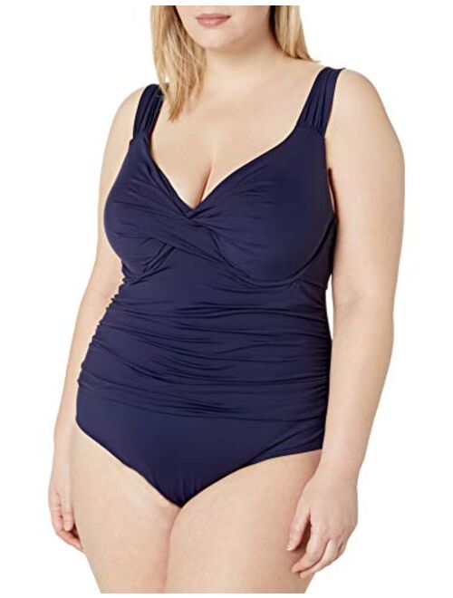 Anne Cole Women's Plus Size Over The Shoulder Floral One Piece Swimsuit