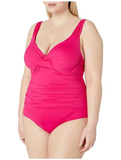 Anne Cole Women's Plus Size Over The Shoulder Floral One Piece Swimsuit