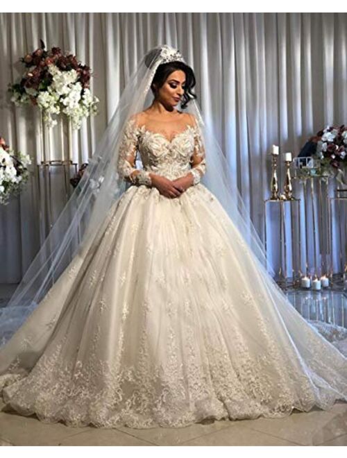 Melisa Women's Long Sleeves Corset Bridal Gowns Plus Size Train Lace up Sequins Wedding Dresses for Bride