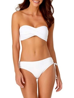 Women's Solid Twist Bandeau Bikini Swim Top