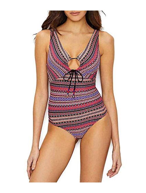 Anne Cole Women's Keyhole Plunge Stripe One Piece Swimsuit