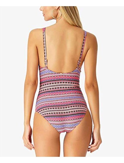 Anne Cole Women's Keyhole Plunge Stripe One Piece Swimsuit