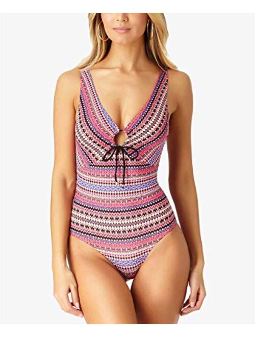 Anne Cole Women's Keyhole Plunge Stripe One Piece Swimsuit