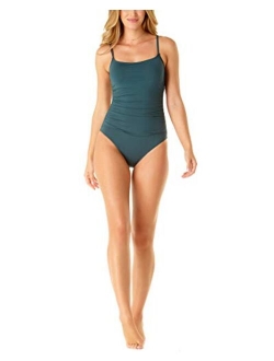 Women's Solid One Piece Shirred Maillot Swimsuit