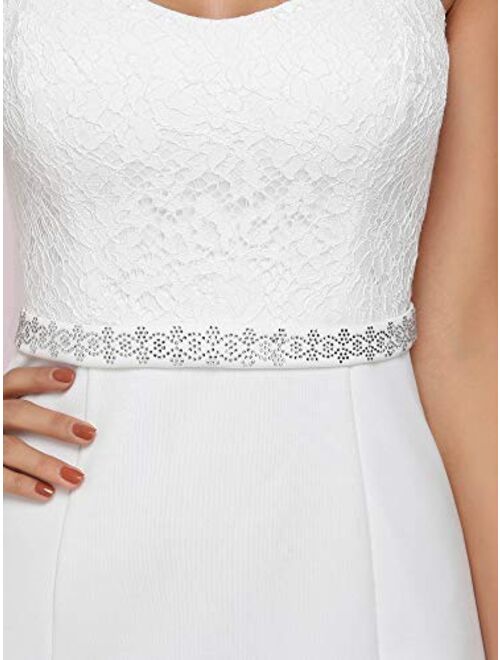 Ever-Pretty Lace Crystal Cap Sleeve V Neck Beading Mermaid Wedding Dress for Party 0218