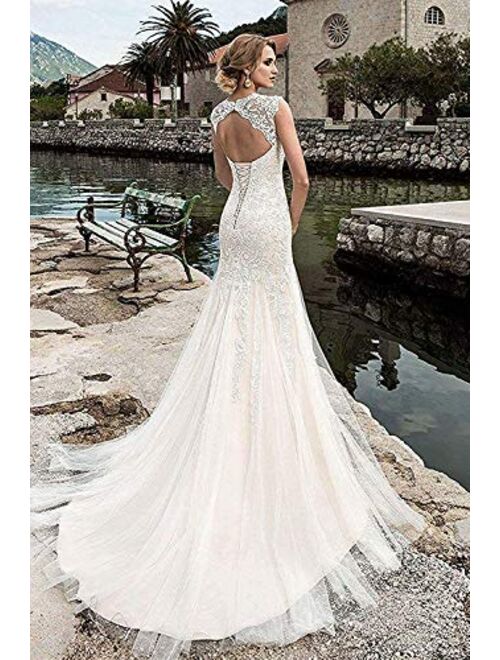 Melisa Women's Beach Mermaid Wedding Dresses for Bride with Train Lace Bridal Ball Gown Plus Size