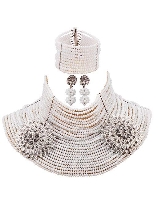 aczuv 25 Rows 4mm Crystal Beaded African Beads Jewelry Set Nigerian Wedding Necklace