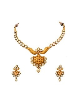 Gemsonclick Indian Traditional Choker Necklace Earrings Set Gold Plated Kundan Stone Handcrafted Fashion Jewellery for Women Girls