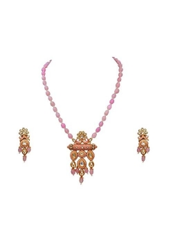 Gemsonclick Indian Traditional Choker Necklace Earrings Set Gold Plated Kundan Stone Handcrafted Fashion Jewellery for Women Girls