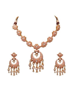 Gemsonclick Indian Traditional Choker Necklace Earrings Set Gold Plated Kundan Stone Handcrafted Fashion Jewellery for Women Girls