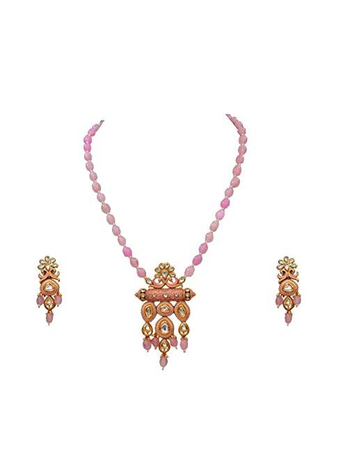 Gemsonclick Indian Traditional Choker Necklace Earrings Set Gold Plated Kundan Stone Handcrafted Fashion Jewellery for Women Girls