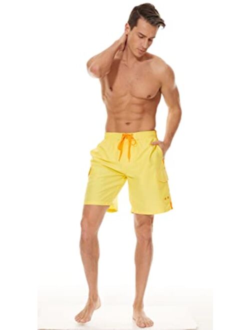 MAGCOMSEN Men's Swim Trunks with Mesh Linner 4 Pockets Quick Dry Beach Shorts Board Shorts Summer Swim Shorts