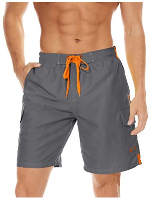 MAGCOMSEN Men's Swim Trunks with Mesh Linner 4 Pockets Quick Dry Beach Shorts Board Shorts Summer Swim Shorts