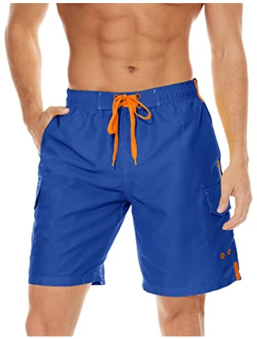 MAGCOMSEN Men's Swim Trunks with Mesh Linner 4 Pockets Quick Dry Beach Shorts Board Shorts Summer Swim Shorts