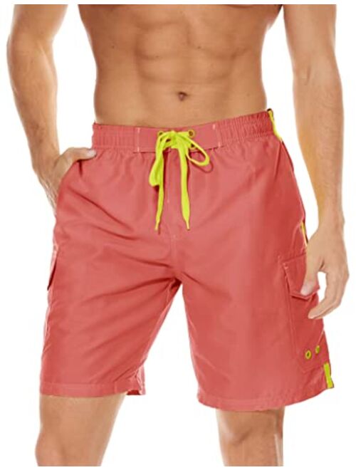 MAGCOMSEN Men's Swim Trunks with Mesh Linner 4 Pockets Quick Dry Beach Shorts Board Shorts Summer Swim Shorts