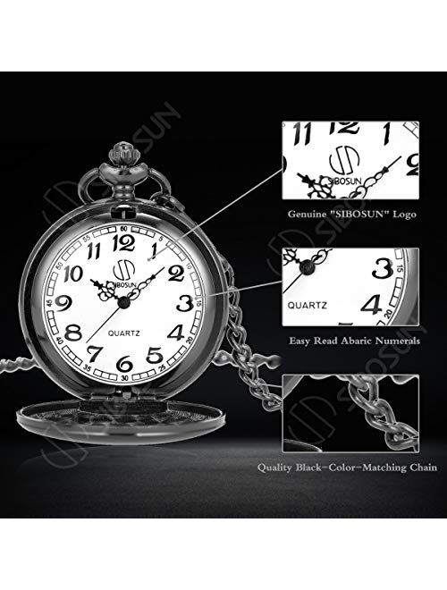 SIBOSUN Pocket Watch for Men Who Have Everything Birthday Gifts for Men Personalized Gifts for Husband Boyfriend (King) Engraved Black