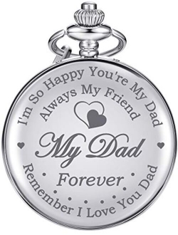 Pocket Watch Engraved Presents for Dad Father with Delicate Box, Christmas Birthday Fathers Day Present from Daughter Son Kid