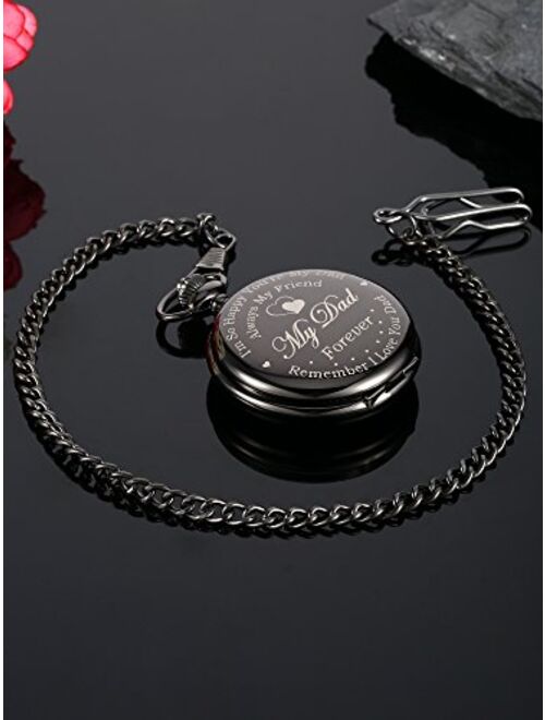 Pocket Watch Engraved Presents for Dad Father with Delicate Box, Christmas Birthday Fathers Day Present from Daughter Son Kid