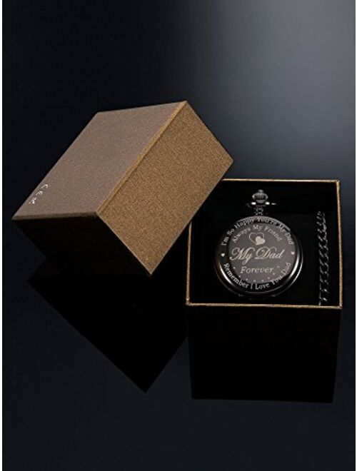 Pocket Watch Engraved Presents for Dad Father with Delicate Box, Christmas Birthday Fathers Day Present from Daughter Son Kid