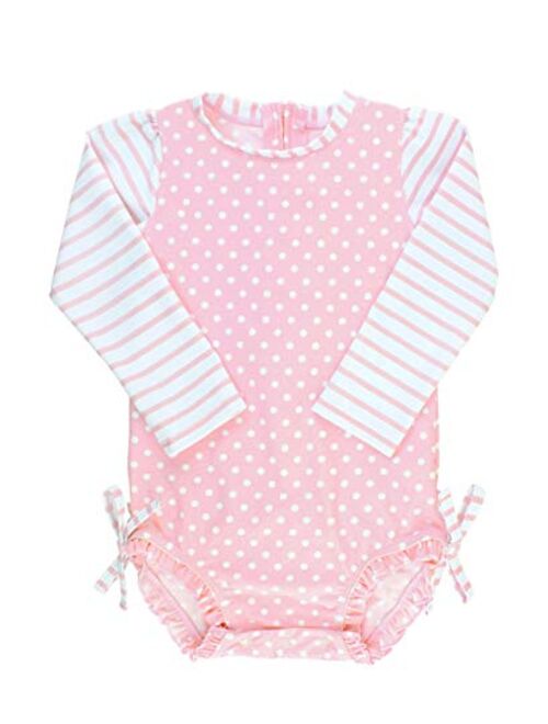 RuffleButts Baby/Toddler Girls UPF 50+ Sun Protection Long Sleeve One Piece Swimsuit with Zipper