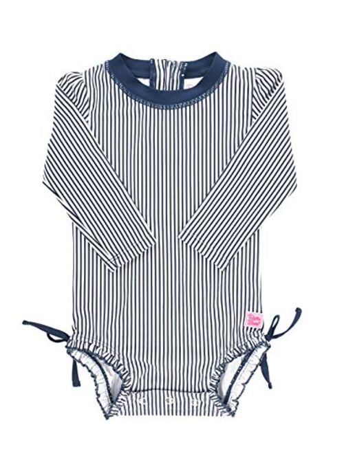 RuffleButts Baby/Toddler Girls UPF 50+ Sun Protection Long Sleeve One Piece Swimsuit with Zipper