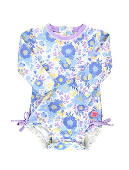 RuffleButts Baby/Toddler Girls UPF 50+ Sun Protection Long Sleeve One Piece Swimsuit with Zipper