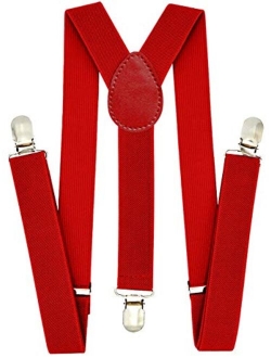 Kids Boys Suspenders - Adjustable Size Elastic 1 inch Wide Y Shape Strong Clips - 6 months Toddler to 5 feet Tall